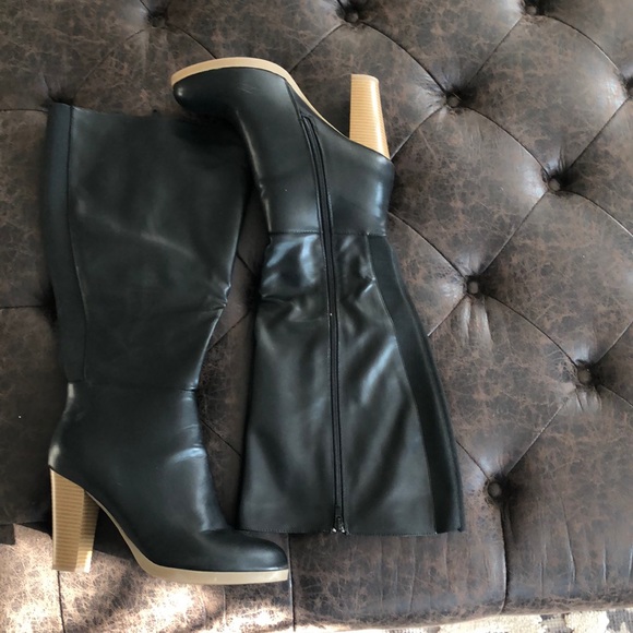 wide calf boots block heel